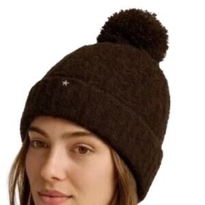 Barefoot Dreams Cozychic Cable Pom Pom Beanie- Dark Brown